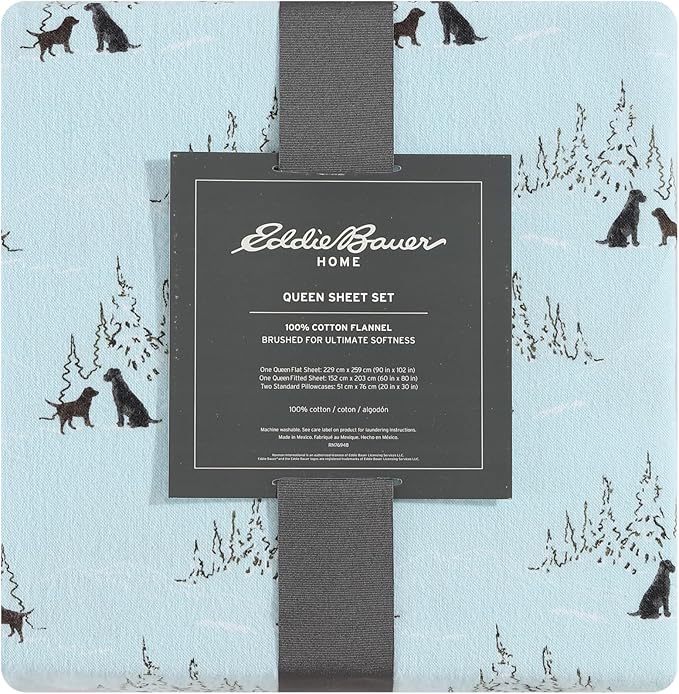 Eddie Bauer - King Sheets, Cotton Flannel Bedding Set, Brushed For Extra Softness, Cozy Home Decor (Dog Friends, King)
