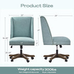 Armless Office Chair with Wooden Legs, Modern Adjustable Upholstered Home Office Desk Chair No Arms Sewing Chair Swivel Chair for Home Office Study Studio (Teal)