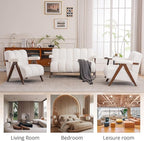 Mid Century Modern Accent Chair Loveseat Sofa with Solid Wood Frame, Boucle Upholstered Living Room Chairs with Thick Cushion, Comfy Tufted Arm Chair for Bedroom, Ivory