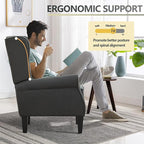 Dark Grey Accent Chairs, Modern Living Room Single Wingback Sofachair, Classic Bedroom High Back Reading Seats, Bussiness Upholstered Arm Chairs for Office, Guest Room