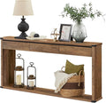 VASAGLE Sofa Console Table, 63 Inches Narrow Entryway Table with 3 Drawers, Bottom Shelf, Metal Corners, for Living Room, Bedroom, Farmhouse Style, Honey Brown ULNT146KB01S