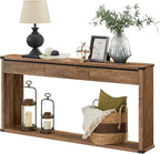 VASAGLE Sofa Console Table, 63 Inches Narrow Entryway Table with 3 Drawers, Bottom Shelf, Metal Corners, for Living Room, Bedroom, Farmhouse Style, Honey Brown ULNT146KB01S