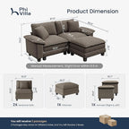 PHI VILLA Cloud Modular Couches Sets, 87.5" Sectional Loveseat Sofa with 1 Movable Ottoman, 3-Seater Comfy Couches for Living Room Apartment, Chenille Fabric, Smoky Grey