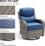 Swivel Patio Chairs Sofa Set of 5 with 6" Thick Cushion - Wicker Outdoor Swivel Rocker Patio Chair with Side Table, High Back Comfortable Outdoor Glider Chairs - Grey Wicker | Blue Cushions