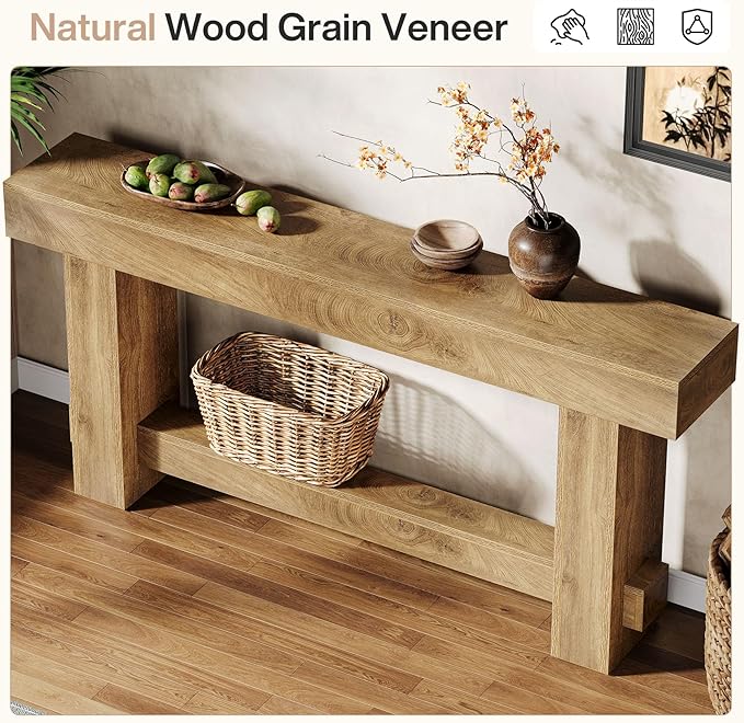 Tribesigns 70.9" Entryway Console Table, Extra Long Wooden Farmhouse Sofa Table Behind Couch, Modern Rustic Foyer Stand with Thick Legs for Hallway, Living Room, Wood Grain Finish