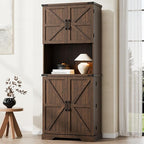 Cozy Castle 74" Farmhouse Pantry Cabinet with Charging Station, Tall Kitchen Storage Hutch Cabinet Coffee Bar Workstation, Sideboard Buffet Cupboard for Dining Room Living Room Furniture, Rustic Brown