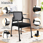 4PK Office Guest Chairs No Wheels | Ergonomic Lumbar Support and Thicked Seats Cushion, Desk Chair with Adjustable Mesh Back for Waiting Room School Church Reception，Black