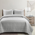 Lush Decor Hygge Geo Pattern Striped 3 Piece Quilt Bedding Set, Full/Queen, Light Gray