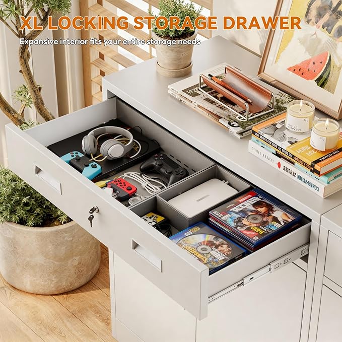 BESFUR Metal Storage Cabinet with Lockable Drawer and 2 Lockable Doors, 36"H White Metal Cabinet with Adjustable Shelf, Locking Storage Cabinet for Home Office, Garage,School, Warehouse, Utility Room