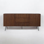 NTC Veil Large Sideboard with 2 Doors and 3 Drawers, Buffet Cabinet with Vertical Groove Design and Metal Legs, Storage Cabinet for Living Room, and Entryway, Effortless Assembly - Dark Walnut