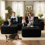 106" Cloud Sectional Couch with L-Shape Chaise & Ottoman, No Assembly Modular Sofa, Deep Seat Corduroy Boneless Couched for Living Room (Black Stripe Corduroy, Left Facing Chaise with Ottoman)