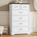 6 Drawer Dresser for Bedroom, 49" Tall Wooden Chest of Drawers, Rustic Farmhouse Dresser with Large Drawers & Metal Handles, Modern Storage Organizer for Closet, Living Room, Hallway, White