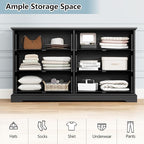 6 Drawer Dresser for Bedroom, 53" Wide Wooden Chest of Drawers, Rustic Farmhouse Dresser with Large Drawers & Metal Handles, Modern Storage Organizer for Closet, Living Room, Hallway, Black