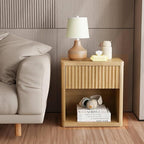 22.8" Fluted Nightstands Set of 2, Large Modern Nightstand with Drawer and Storage Shelf, Oak Finish & Cream, Mid Century Night Stands for Bedroom Living Room Sofa Couch Office