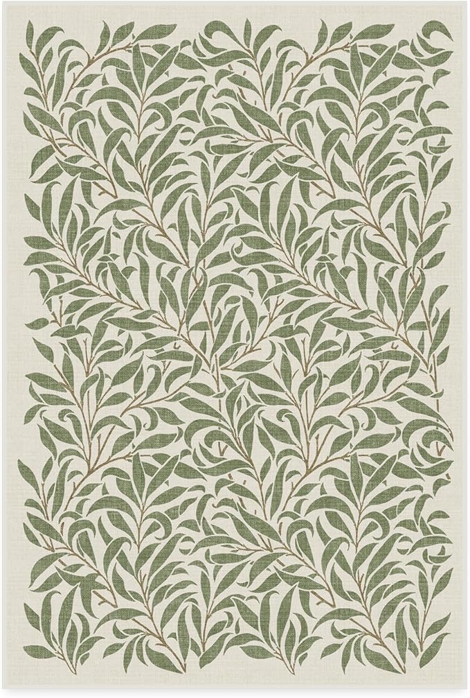 RUGGABLE x Morris & Co Machine Washable Area Rug – Pure Willow Boughs Green 4x6, Stain-Resistant, Non-Slip – Medium Rugs for Living Room, Bedroom, Hallway, Entryway & Office–with Cushioned Pad