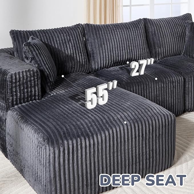 102" Modern Modular Sectional Sofa,Cloud Sectional Couch with Chaise,Deep Seat Boneless Sofa,Comfy Upholstered L-Shape Couch for Living Room,No Assembly Required,Grey