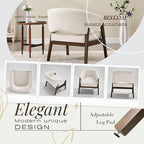 Mid-Century Modern Accent Chair Set of 2, Comfy Barrel Armchair Living Room Chair for Bedroom, Upholstered Lounge Chairs for Reading Nook Office, White Chenille, Wood Legs