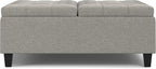 SIMPLIHOME Harrison 40 inch Wide Transitional Square Large Coffee Table Storage Ottoman in Cloud Grey , Assembled, For the Living Room and Bedroom
