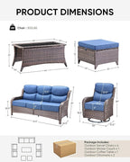 HUMMUH 8 Pieces Wicker Patio Furniture Set with Patio Swivel Chairs Set of 4,High Back Outdoor Sofa Coffee Table Ottomans,6 Inch Thick Cushions Outdoor Conversation Set for Porch, Balcony, Deck