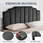 King Upholstered Headboard, Velvet Head Board, Tufted King Headboard only, Elegantly Curved Headboards only, Modern Vertical Channel Design Bed Head Board, Dark Gray