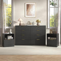 3-Piece Modern Bedroom Furniture Set, Wide 8-Drawer Dresser & 1-Drawer Nightstands Set of 2, Natural Wood Dresser and Nightstand Sets for Bedroom, Hallway, Black