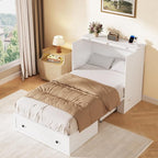 Murphy Bed with Built-in Charging Station, Space-Saving Murphy Bed Chest Twin with Drawer, Foldable, for Home Office Guest Room Bedroom White