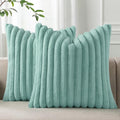 Pallene Faux Fur Plush Throw Pillow Covers 22x22 Set of 2, Luxury Soft Fluffy Striped Decorative Pillow Covers for Sofa, Couch, Living Room, Aqua