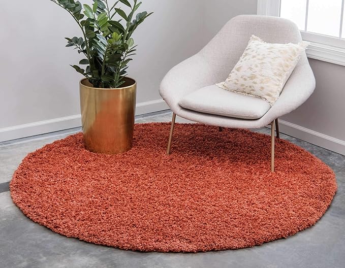 Unique Loom Solid Shag Collection Area Rug (8' Round, Terracotta)