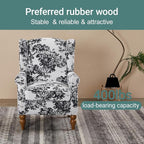 ZMAD Accent Chair, Upholstered High Back Floral Armchair Wood Legs, Comfy Wingback Reading Single Sofa Chair,Plus a Solid Wood Coffee Table for Small Spaces, Living Room, Bedroom (Antique White+Gray)