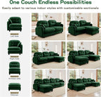 74" Loveseat U Shaped Couch with 2 Ottoman, Comfy Chenille Fabric Cloud Sectional Couch, Modern Upholstered Deep Seat Sofas with Armrest Pillow, Cloud Sofa for Small Spaces Apartment, Green