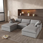 WJShome 118.02" Cloud Couch,Modular Sectional Sofa with 2 Storage Ottomans, U Shaped Down Filled Convertible Couch for Living Room Sets,Sofa Cover Washable & Replaceable(White)