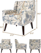 Accent Chair, Modern Linen Blend Arm Chair for Living Room, Bedroom, Comfy High-Resilient Sponge Reading Chair for Small Spaces (Pattern Leaf, Set of 2)
