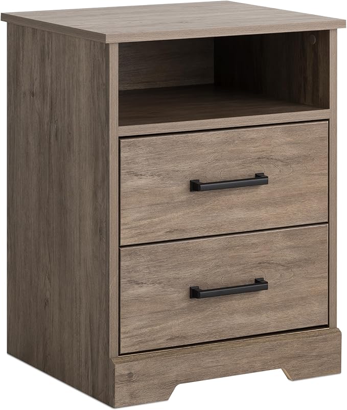 Prepac Rustic Ridge Farmhouse Nightstand Bedside Table, Brown Nightstand for Bedroom, End Table with 2 Drawers and Open Shelf 16.25"D x 18.75"W x 24.5"H