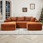 108" Cloud Sectional Couch,Modern Modular Sectional Sofa with Deep Seat,Corduroy Boneless Couches with L-Shape Chaise for Living Room,No Assembly Required (Orange, Left Facing Chaise + Ottoman)