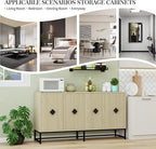 Sideboard Buffet Cabinet with Storage - Accent Storage Cabinet with Doors, Wood 4 Doors Cabinet with Metal Legs, 60" Buffets & Sideboards, Modern Credenza for Living Room (Natural)