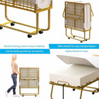 Mjkone Folding Bed with 5" Memory Foam Mattress & Upgraded 75x31 Frame Single Portable Guest Bed, Space-Saving Design, Lockable Wheels for Easy Moving, Quick Assembly & Compact Storage