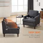 Mid-Century Accent Chair Modern Linen Fabric Armchair for Living Room,Comfy Upholstered Reading Chairs for Bedroom,Single Sofa Chair with Wood Legs (Darkgrey, Set of 1)