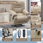 Power Lift Recliner for Seniors: 9988 High Density Foam Lift Chair with Heat and Massage, Reclining to 180, 2 Cup Holders, 2 Remote Controls, Dual OKIN Motors - Breathable Leather Beige