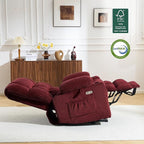 MCombo Dual Motor Large Power Lift Recliner Chair for Elderly, Lay Flat Lift Chair with Heat and Massage, Big Lift Recliner for Tall People, Cup Holders, Fabric 7896 (Large, Burgundy)