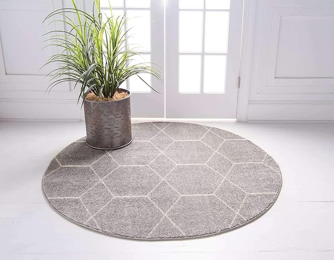 Unique Loom Trellis Frieze Collection Area Rug - Geometric (6' Round, Light Gray/ Ivory)