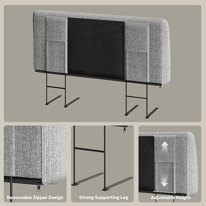 Upholstered Modern Headboard for Full Size Bed, Height Adjustable and Ergonomic Headboard, Easy Assemble, Sturdy and Durable, Linen Finish, Grey