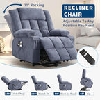 Large Power Lift Recliner Chair for Elderly Overstuffed Wide Electric Lift Chair with Heat and Massage for Big and Tall Adults Reclining Sofa Chair with 2 Cup Holders, Side Pocket, USB Port, Blue