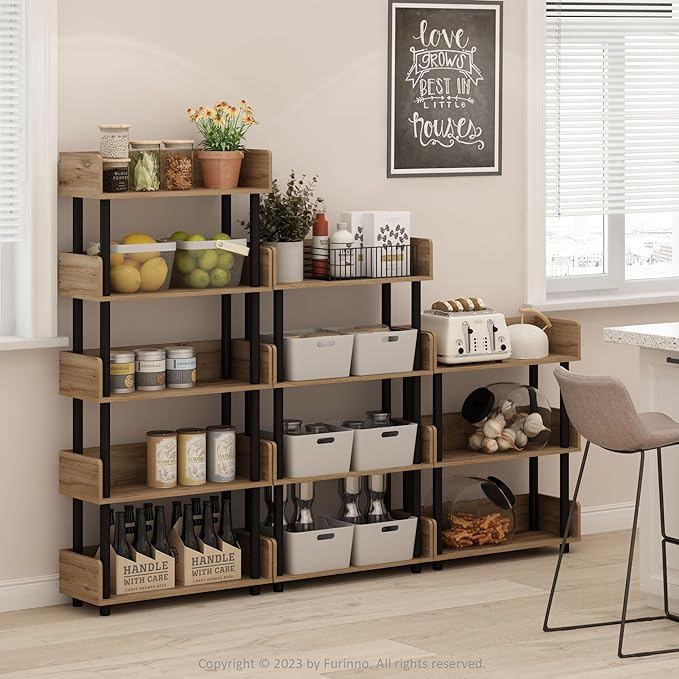 Furinno TURN-N-TUBE 3-Tier Display Shelf, Storage Shelves, Book Shelf, Open Shelves with Rounded Corner Top Edges, for Organization and Storage, Living Room, Home Office, Flagstaff Oak