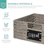 Best Choice Products Set of 4 13x12in Water Hyacinth Pantry Baskets, Woven Organizers w/Chalkboard Label, Chalk Marker - Gray