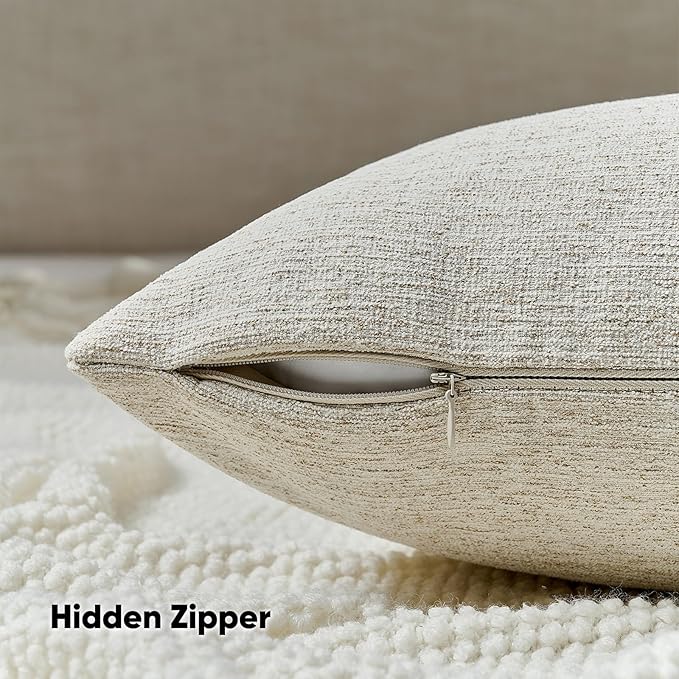 FUTEI Natural Linen Chenille Decorative Throw Pillow Covers 18x18 Inch Set of 2,Soft Cozy Faux Linen Textured Cushion Case,Farmhouse Home Decor for Couch Living Room