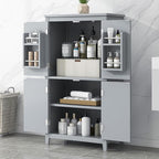 Tall Storage Cabinet, Bathroom Floor Freestanding Storage Cabinet with 2 Double-Door and Adjustable Shelves for Bathroom, Office, Living Room, Grey