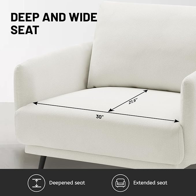Oversized Accent Chair for Living Room Chairs Reading Arm Chair Comfy Modern Single Sofa Side Chairs with Metal Legs & Soft Cushion for Bedroom, Waiting Room (Polyster Pearl White, Set of 1)
