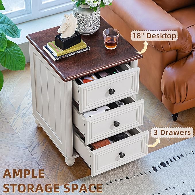 Farmhouse Dressers and Night Stand Set of 3, Wood 43.5'' Tall Dresser and 18'' Wide Chest of Drawers, Roman Column Nightstand Set of 2, Bedroom Furniture Dresser Suites for Living Room, Hallway, Home