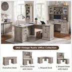 OKD 60" Executive Desk with Hutch and Drawers, Farmhouse Home Office Desk with Charging Station, Keyboard Tray, File Cabinet Storage, Wood Computer Desk for Work and Study, Light Rustic Oak