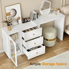 RoyalCraft L Shaped Home Office Desk, Extendable and Rotatable Desk with 3 Drawers and Door, Corner Computer Desk, Modern Study Writing Table for Bedroom, Home Office, White